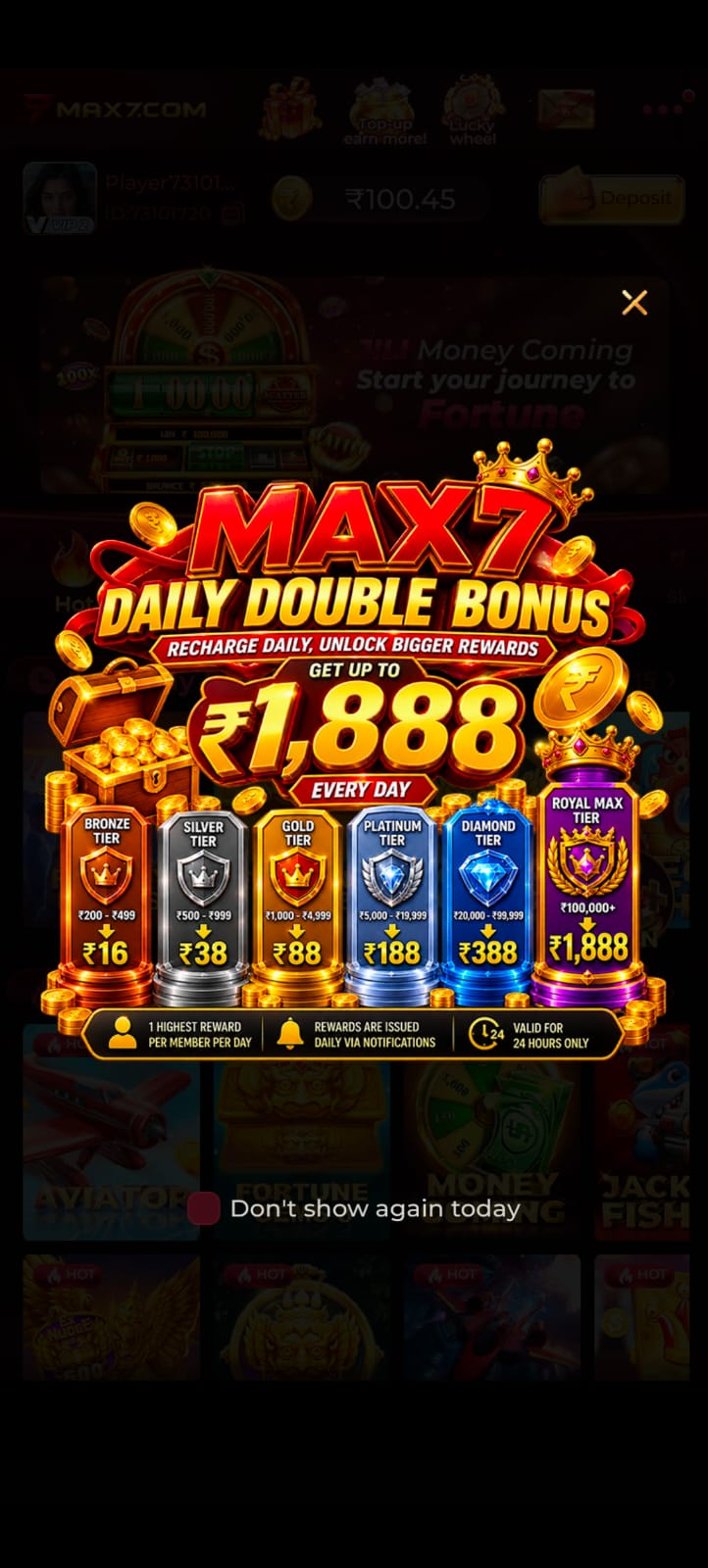 MAX7 Game Register banner featuring a premium gold and black gaming design with mobile registration screen.