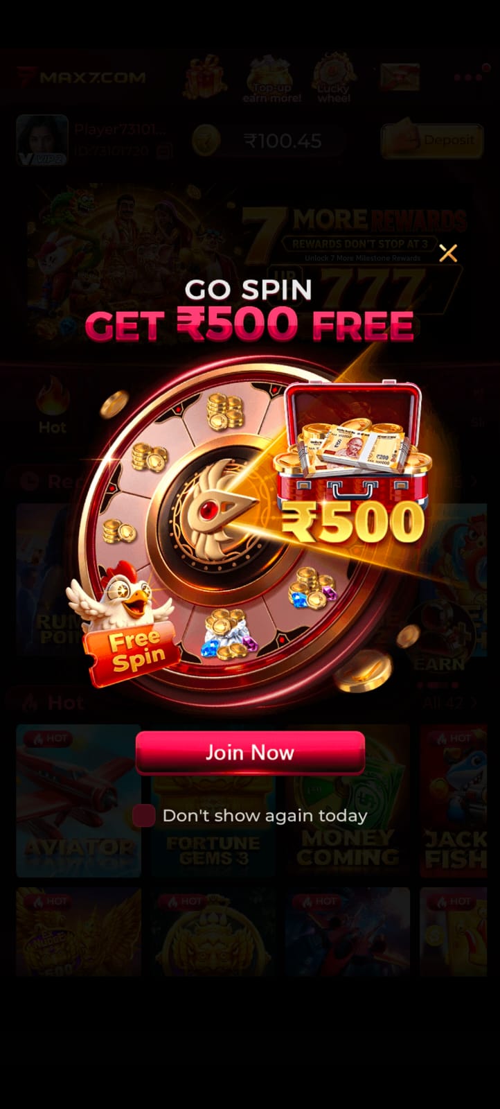 MAX7 Game Register banner featuring a premium gold and black gaming design with mobile registration screen.